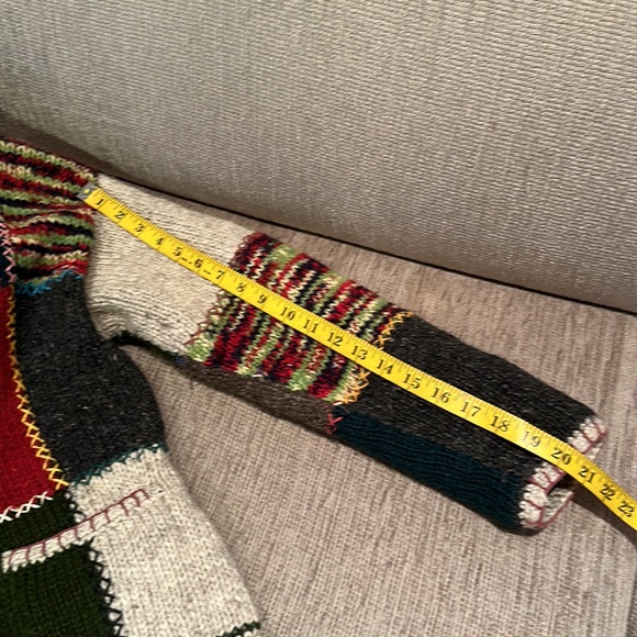 Patchwork boho hippie festival Wool Sweater jacket Chunky Knit Nepal small - Picture 10 of 11